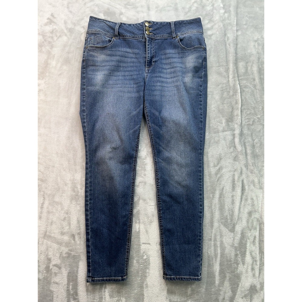 D. Jeans Womens Plus Sz 16 Blue Skinny Mid Rise Stretch Whiskered Faded Denim